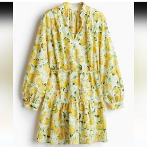 NEW H&M Plumeti Lemon Print Dress US M Medium Sold Out Resort Summer Floral